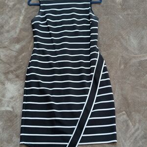 Maggy London Black and White Striped Sleeveless Mini Dress